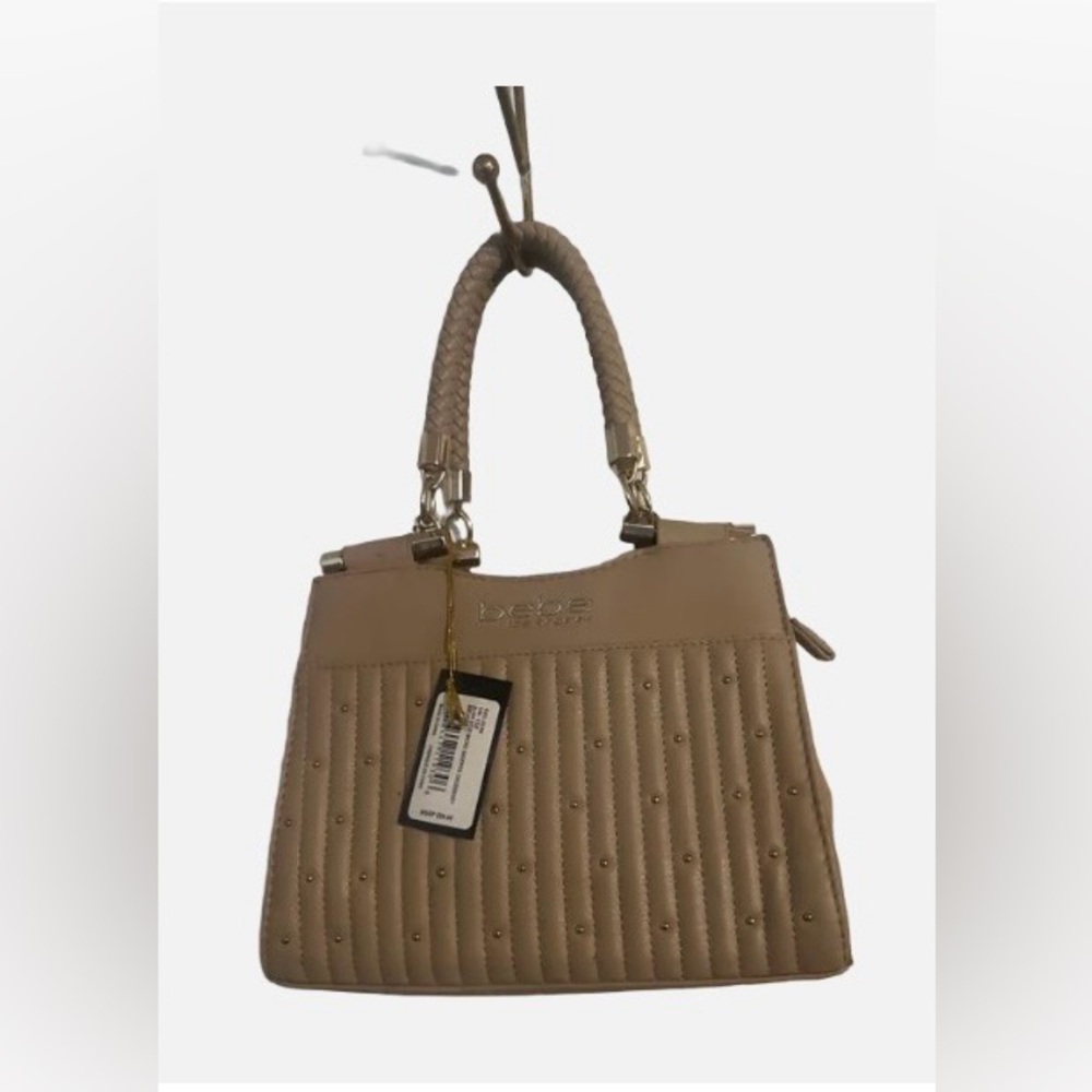 Bebe NWT Aliah Stud Micro Shopper Crossbody Beige